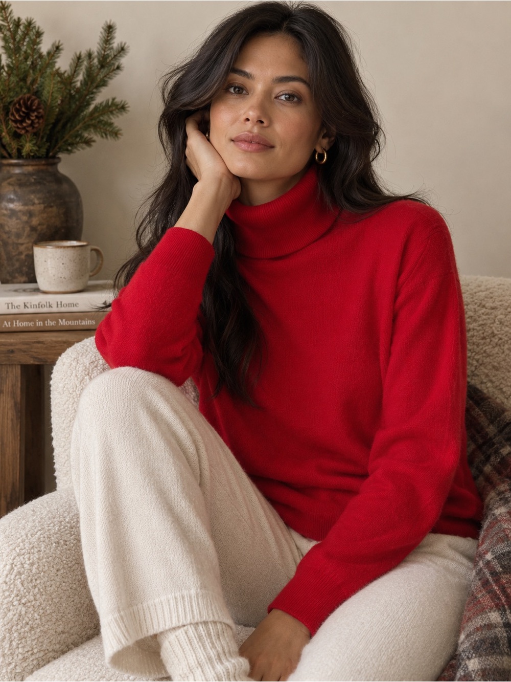 Talbots 100% Pure Cashmere Red Turtleneck Sweater Quiet Luxury Holiday Large